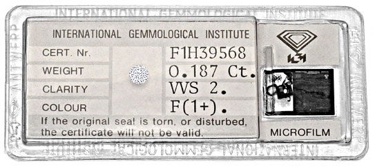 Foto 1 - Diamant 0,187 Brillant IGI Expertise Top Wesselton VVS2, D6287