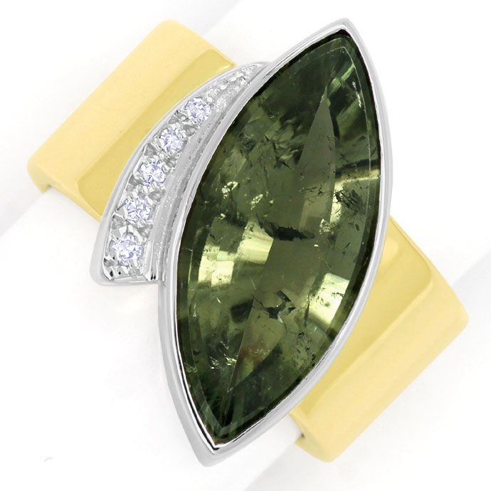 Foto 2 - Designer-Ring mit grüner Turmalin Navette und Diamanten, S9169